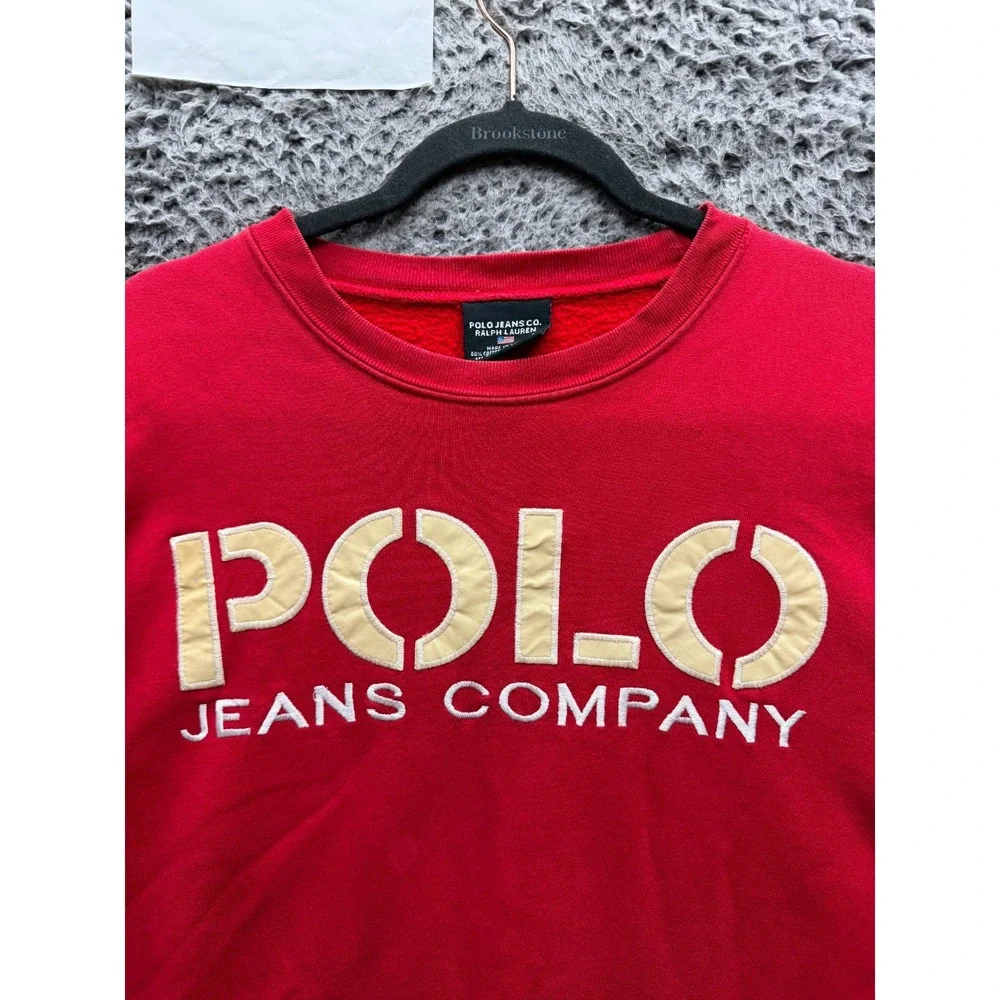 Vintage Polo Jeans Co. Ralph Lauren Fleece Crewneck Sweatshirt Red Mens Size L